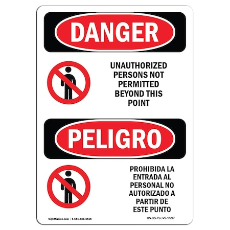 Signmission Safety Sign, OSHA Danger, 5" Height, Unauthorized Persons Not Permitted Spanish OS-DS-D-35-VS-1597